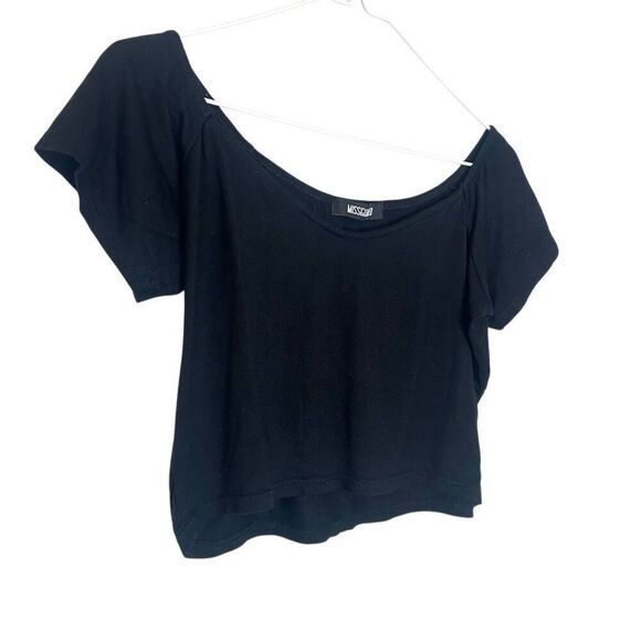 Missguided Short Sleeve Off The Shoulder Stretch Cropped Black Tee Size 10 - Picture 2 of 5
